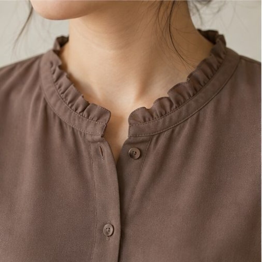 Mocha Ruffle Collar Blouse - Picture 4 of 6